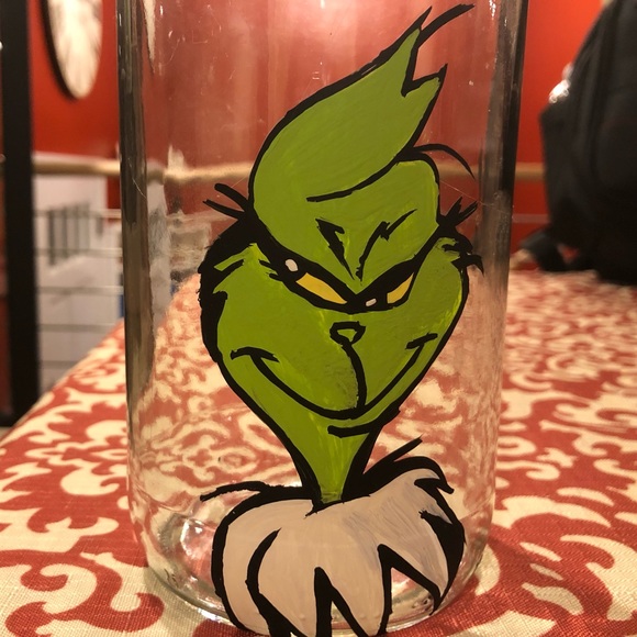 HAND CRAFTED hand painted Grinch Christmas Jar - Picture 3 of 4